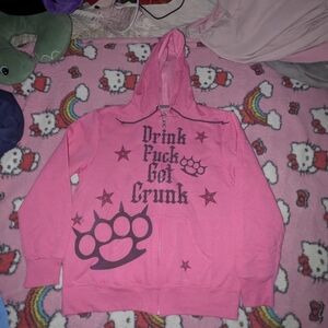 Mcbling Pink Brass Knuckles Zip Up Jacket